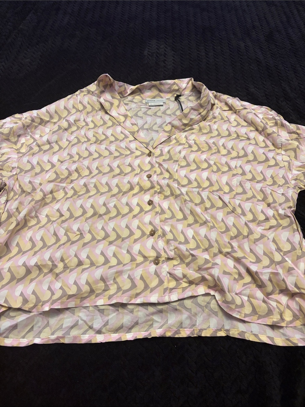 Prana Geometric Print Short-Sleeve Blouse in Pink, Yellow, Cream
